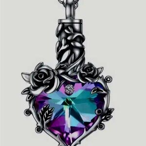 1pc Heart-Shaped Crystal Urn Necklace for Ashes, Metal Memorial Keepsake Pendant